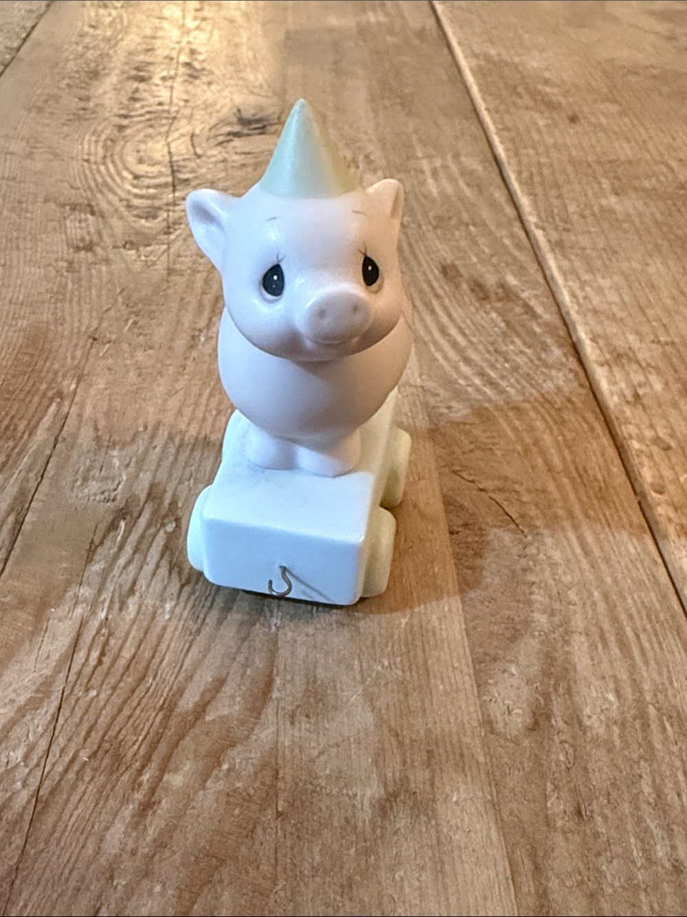 Precious Moments White & Cream Piglet on Wheels Figurine